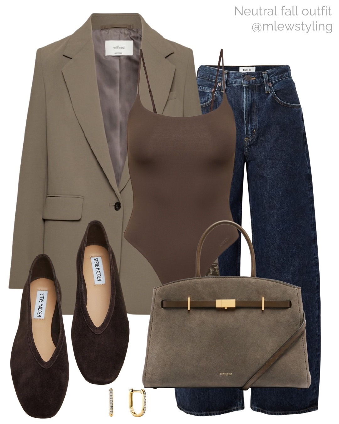 Neutral fall outfit with a taupe blazer, perfect for casual workwear 🤎

Tags: aritzia generation blazer, brown bodysuit, agolde dark wash wise jeans, suede ballet feats, DeMellier tote, suede bag, neutral aesthetic, office outfit, elevated everyday look 

#LTKStyleTip #LTKItBag #LTKWorkwear