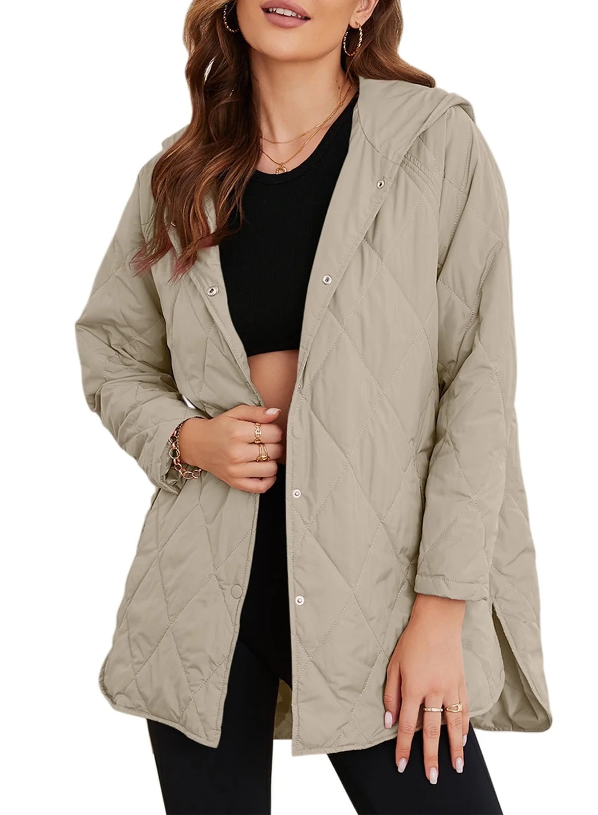 SHEWIN Lightweight Puffer Jackets for Women Hooded Quilted Jacket Fall Winter Long Coat Casual Bu... | Walmart (US)
