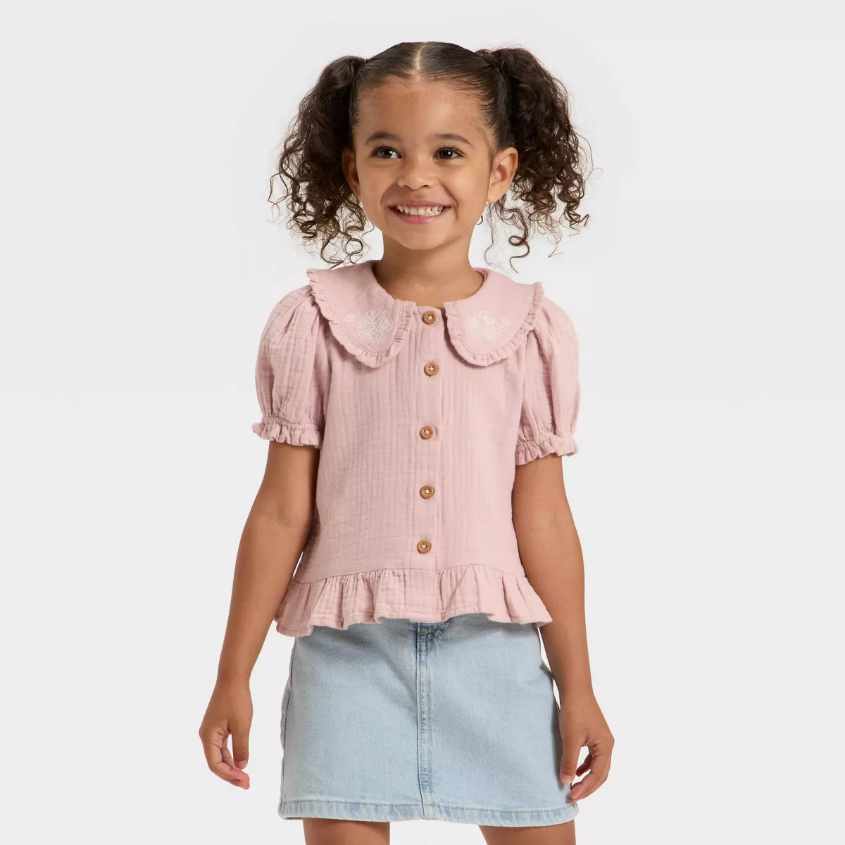 Toddler Girls' Short Sleeve Peter Pan Collar Woven Peplum Top - Cat & Jack™ | Target