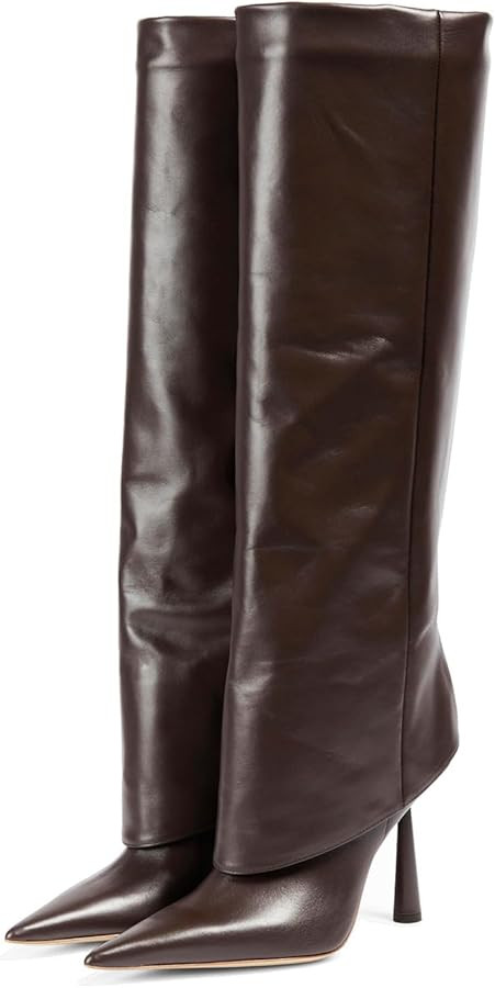 Goolita Fold Over Boots For Women, Pointed Toe Stiletto Heel Knee High Boots Fashion Comfortable ... | Amazon (US)