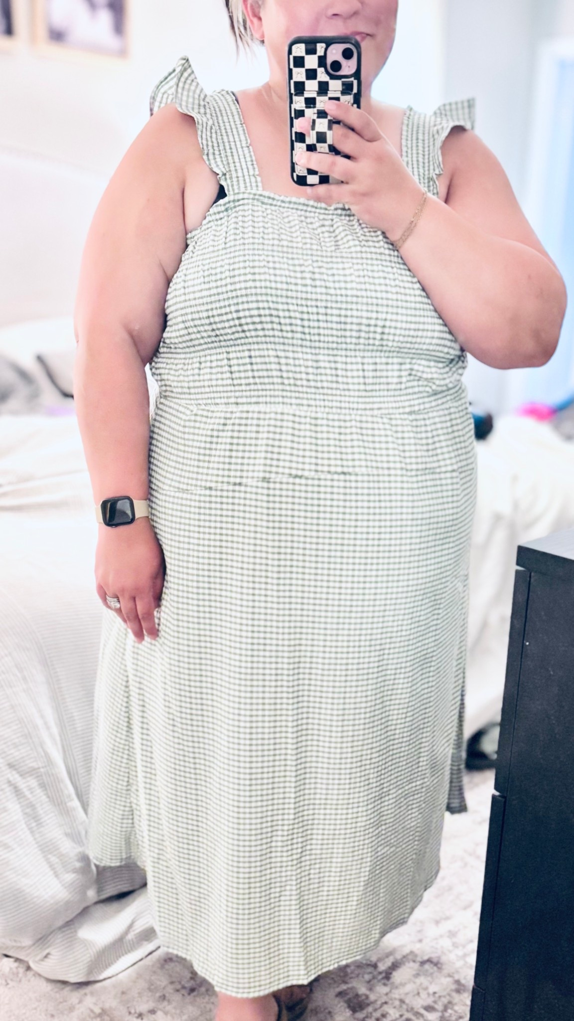 Sunday OOTD! Size down one in the cutie.  Only a few sizes left in each color and currently on sale! 💰 
Wearing the green gingham here.  

#LTKPlusSize #LTKSaleAlert #LTKSummerEdit