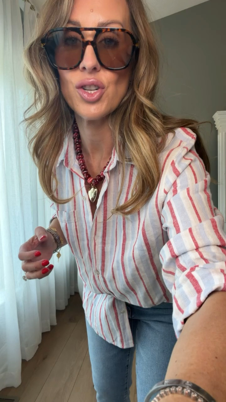 This easy button down and denim combo is one of those outfits I’ll reach for over and over ❤️ Casual, effortless, and perfect for everything from errands to lunch plans. I love that it feels relaxed but still pulled together with a few fun accessories.

casual outfit ideas, everyday style, striped button down, denim outfit, effortless fashion, chic mom style, summer outfit inspiration, relaxed style, casual chic look, easy everyday outfit, TheMomInStyle

#LTKootd #LTKSeasonal #LTKTravel
