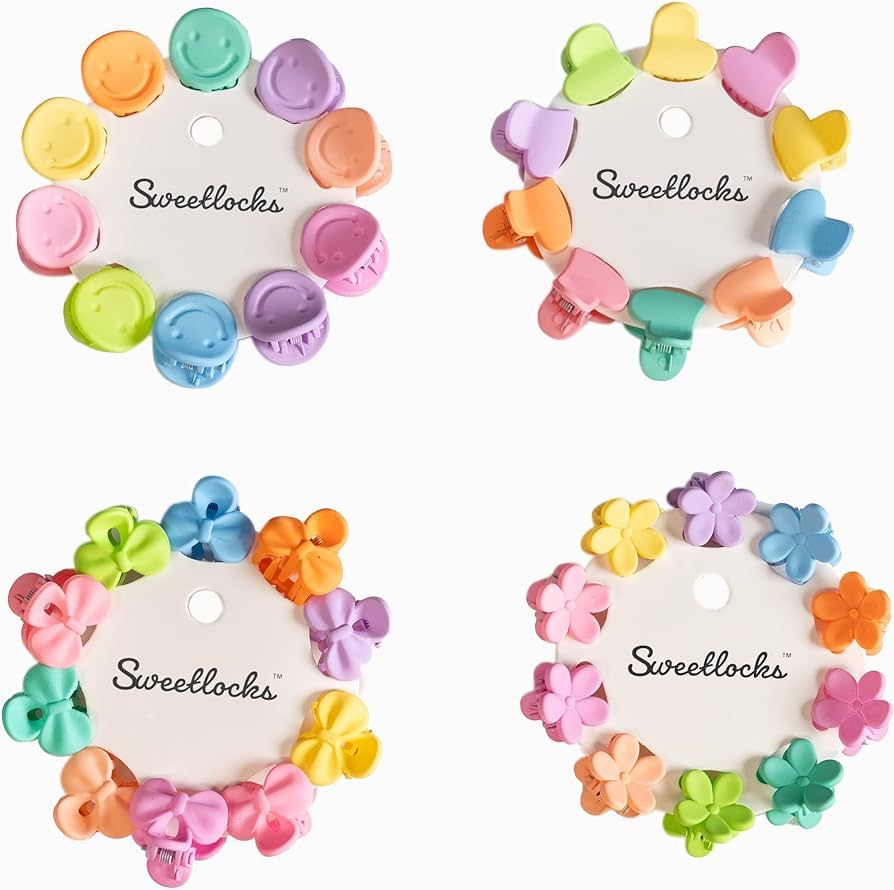 Sweetlocks Mini Hair Clips for Girls | Clips, Pastel Color Hair Claw Clips with Flower, Smiley Fa... | Amazon (US)