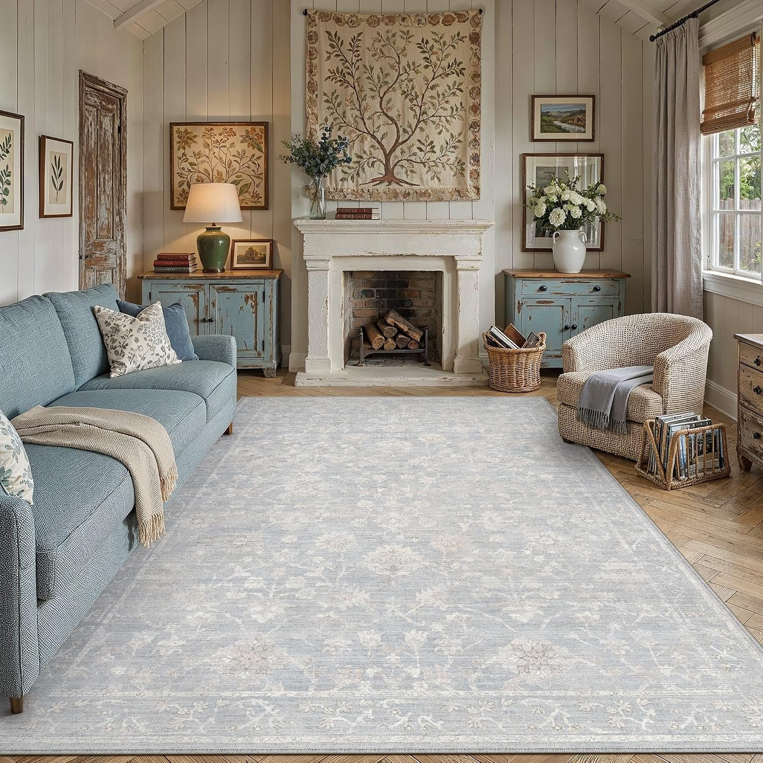 8x10 Blue Neutral Area Rugs Washable Rug Carpet | Amazon (US)