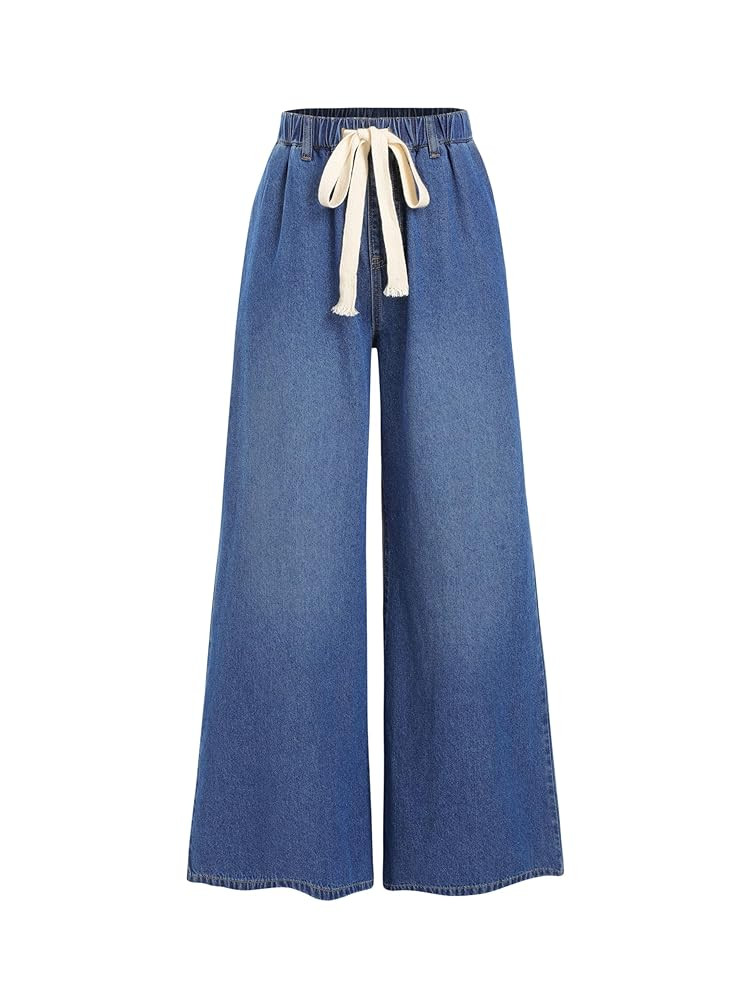 CIDER Wide Leg Jeans High Wasited Drawstring Baggy Denim Pants with Pockets | Amazon (US)