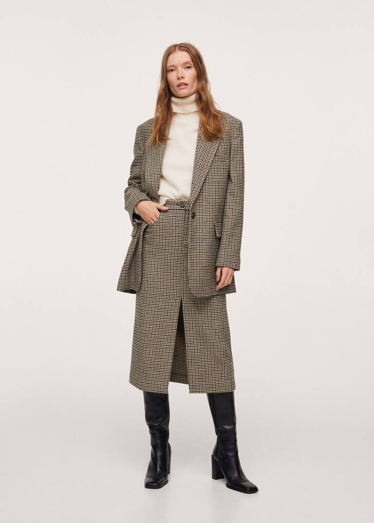 Houndstooth slit skirt -  Women | Mango USA | MANGO (US)