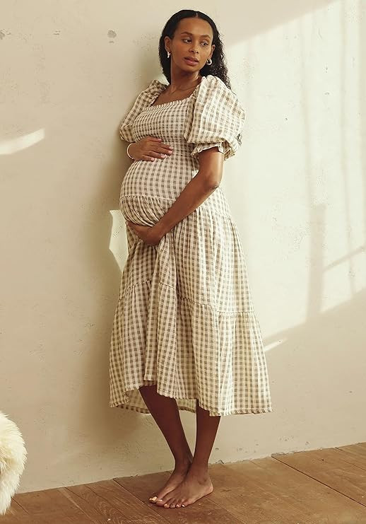 NOTHING FITS BUT Women’s Long Nursing Cotton Dress, Muslin Gingham Kiko Maternity Gown, Ideal f... | Amazon (US)