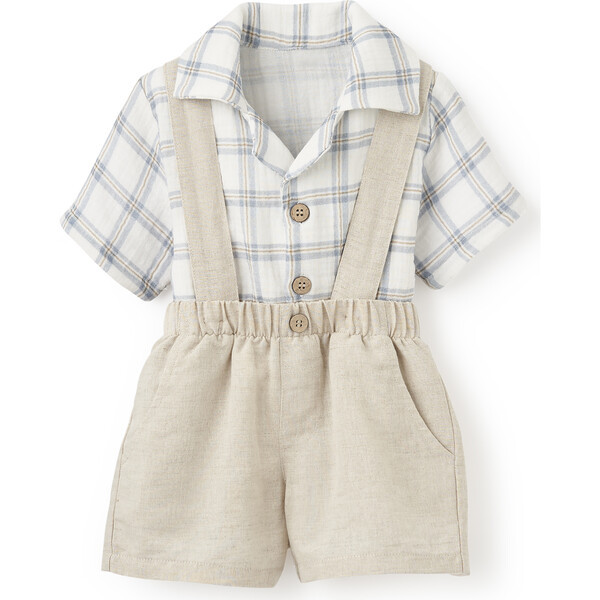 Spring Classics Plaid Muslin Shirt & Linen Suspender Shorts, Plaid | Maisonette