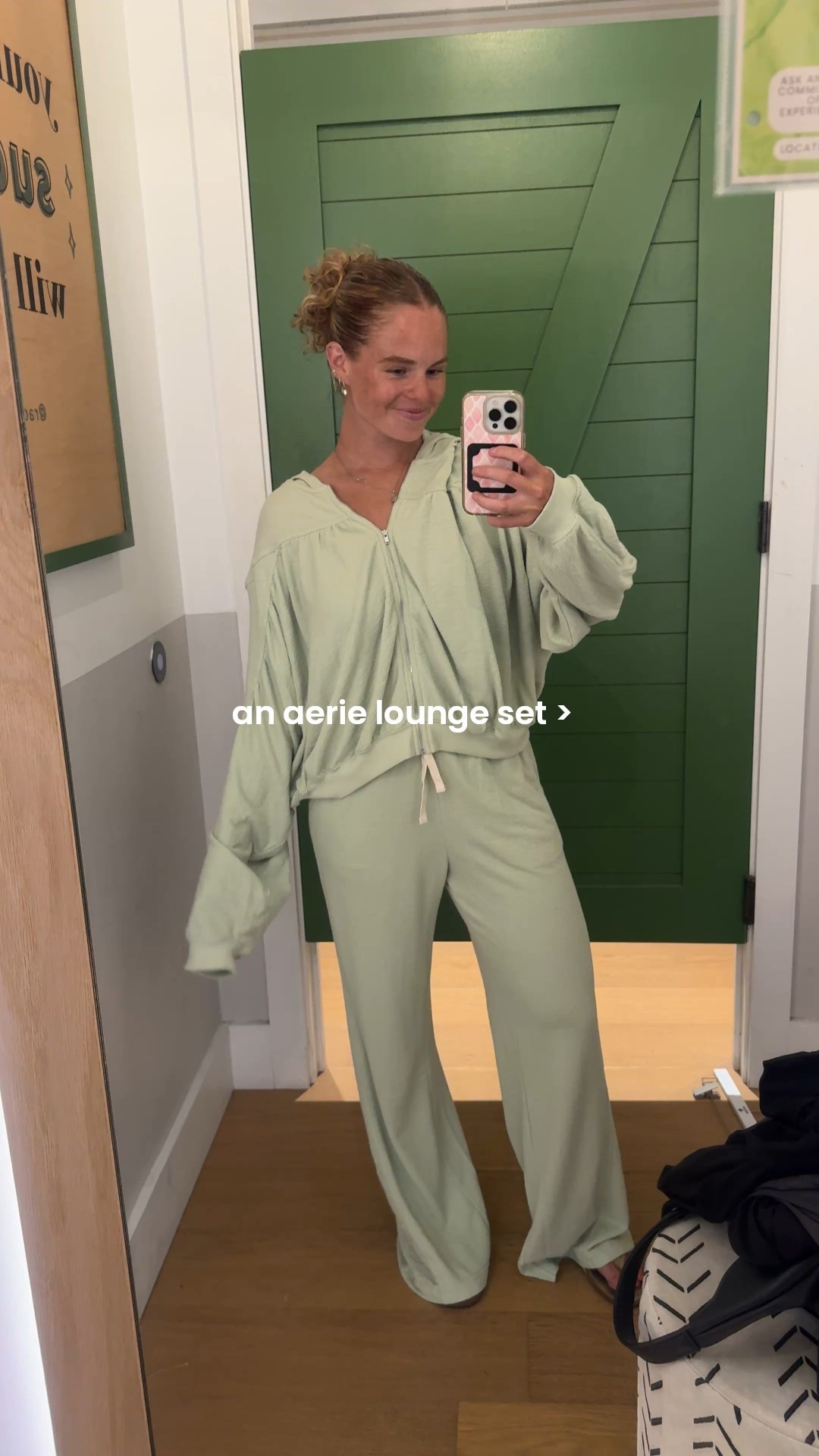 Comfy lounge set from aerie that comes in sooo many colors! I’m wearing a medium top and small bottoms! (Im 5’5”and usually a size M and US 6)