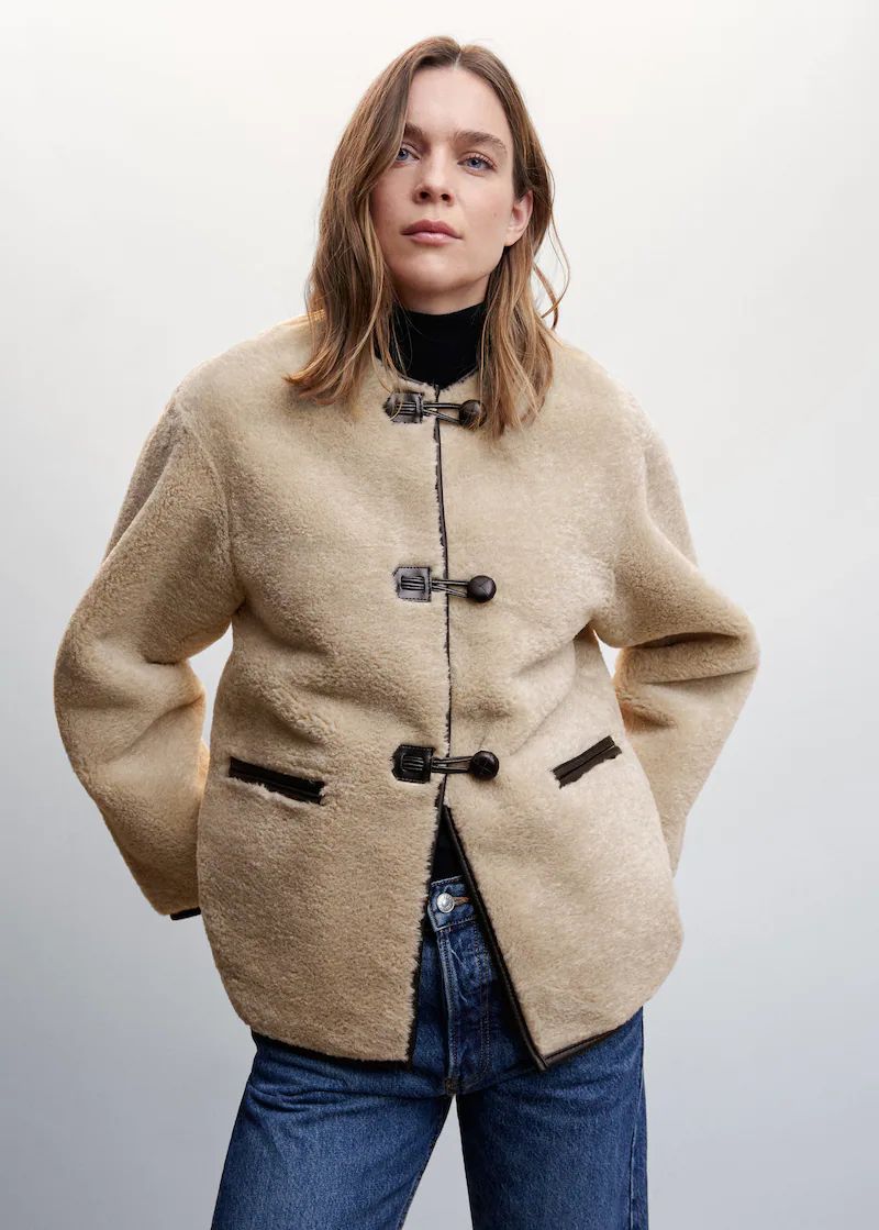 Fur-effect coat with appliqués -  Women | Mango United Kingdom | MANGO (UK)