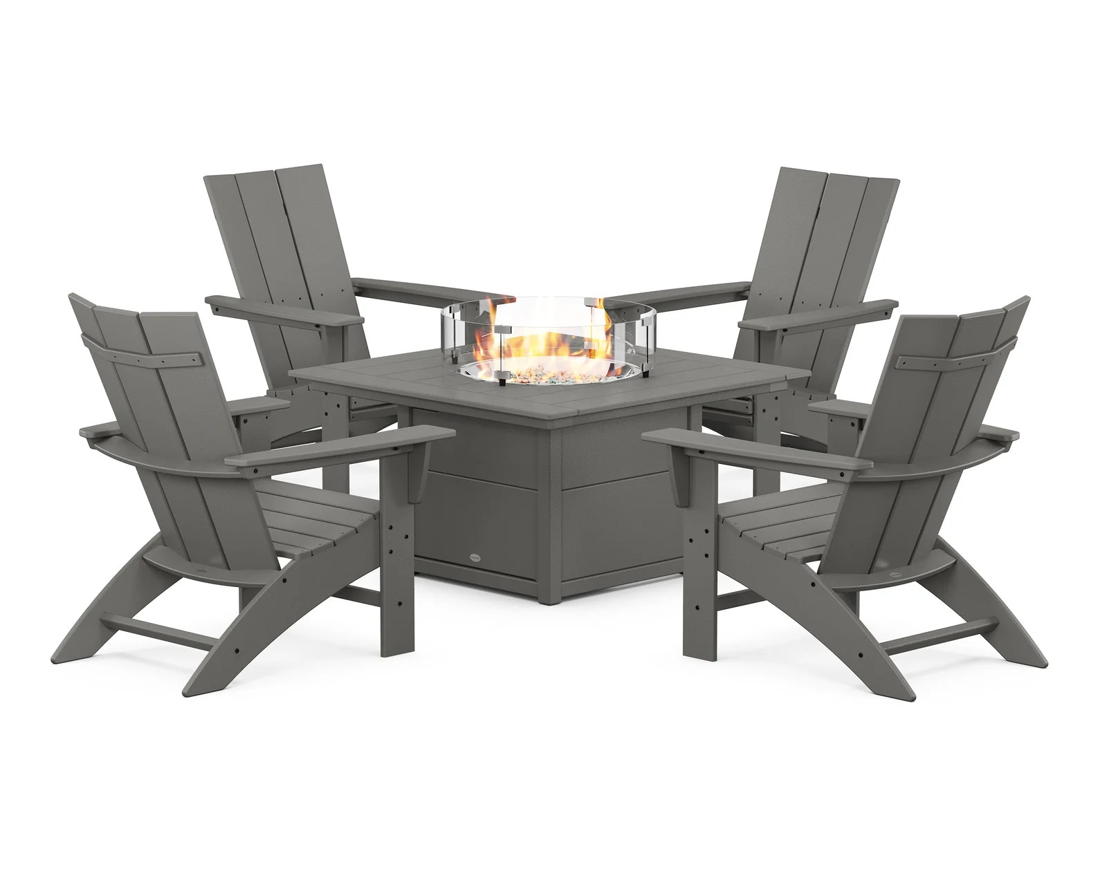 Modern Curveback Adirondack 5-Piece Conversation Set with Fire Pit Tab | POLYWOOD