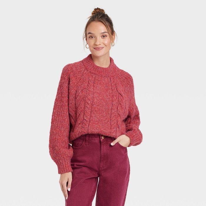 Women&#39;s Mock Turtleneck Pullover Sweater - Universal Thread&#8482; Red S | Target
