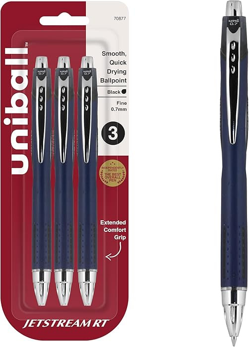 Uni-Ball Jetstream RT Pens - NY Times Wirecutter Best Pen for Over a Decade - Pack of 3 Black Fin... | Amazon (US)
