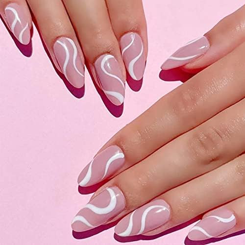 24 Pcs Press on Nails Medium Length, Sunjasmine Fake Nails Almond Glue on Nails, Stiletto False Nail | Amazon (US)