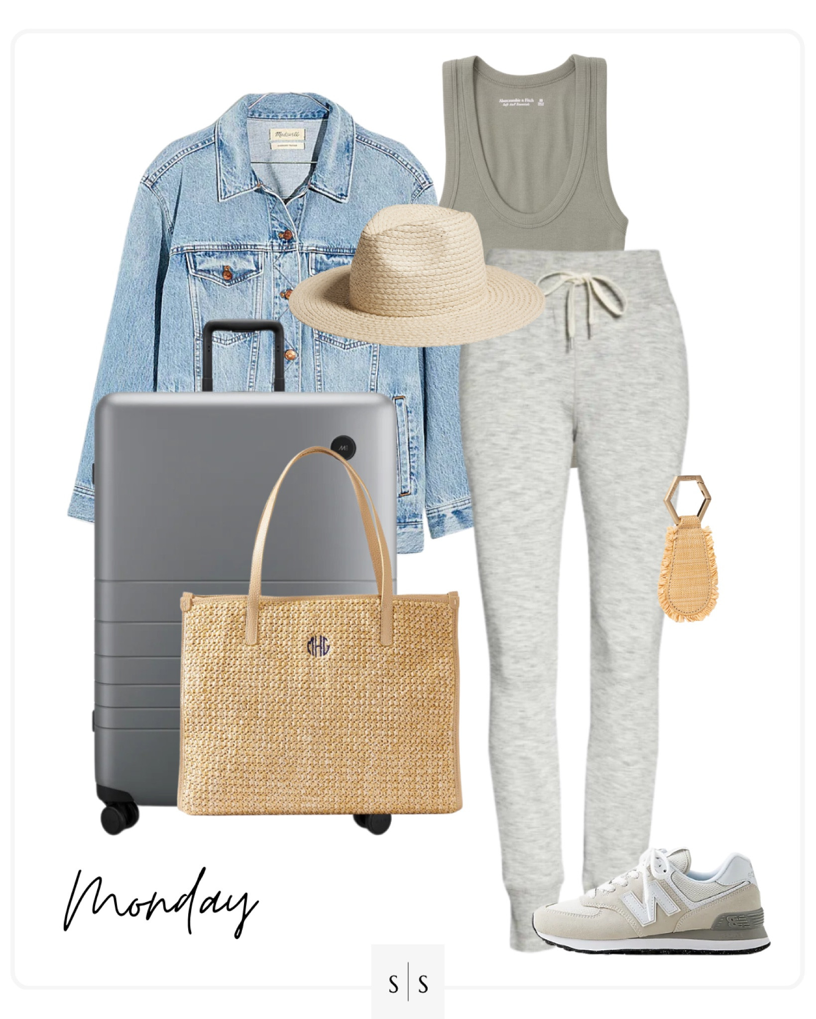 Style Guide of the Week | denim jacket, athleisure, joggers, suitcase, raffia tote, hat, hat clip, sneakers

Outfit ideas, Spring outfits, Summer outfits, vacation inspired, travel, airport, resort wear. See all details on thesarahstories.com ✨

#LTKstyletip #LTKtravel #LTKFind