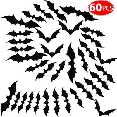 60 Pieces Bats Sticker Halloween Party Supplies Bats Decals PVC 3D Decorative Scary Bats Wall Sti... | Amazon (US)