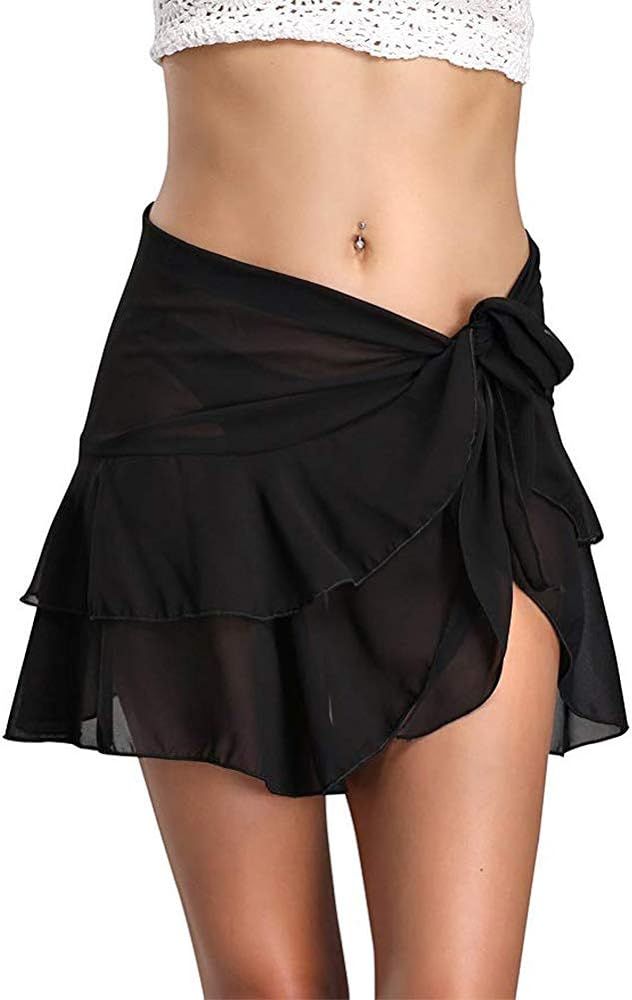 Block Garden Women Swimsuit Cover up Chiffon Ruffle Beach Sarong Wrap Skirt Pareo | Amazon (US)