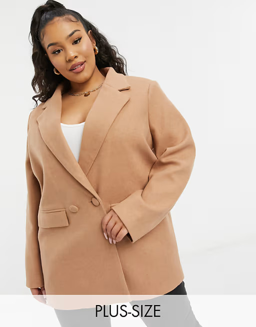 In The Style Plus x Lorna oversized blazer coat in tan | ASOS (Global)