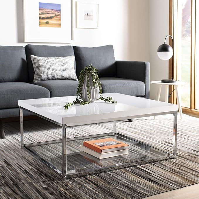 Safavieh Home Malone Glam White and Chrome Coffee Table | Amazon (US)