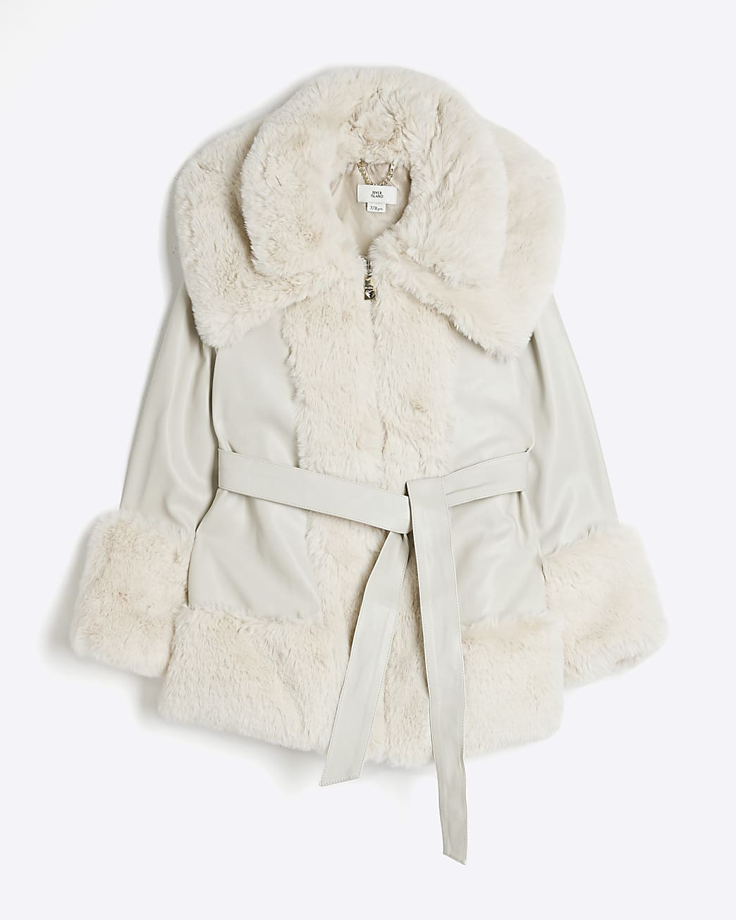 Girls Cream Faux Fur Belted Coat | River Island (UK & IE)