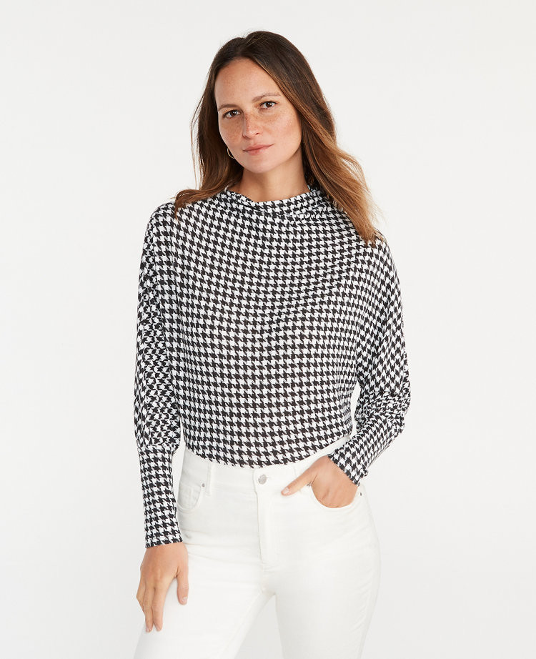 Houndstooth Mock Neck Dolman Top | Ann Taylor (US)