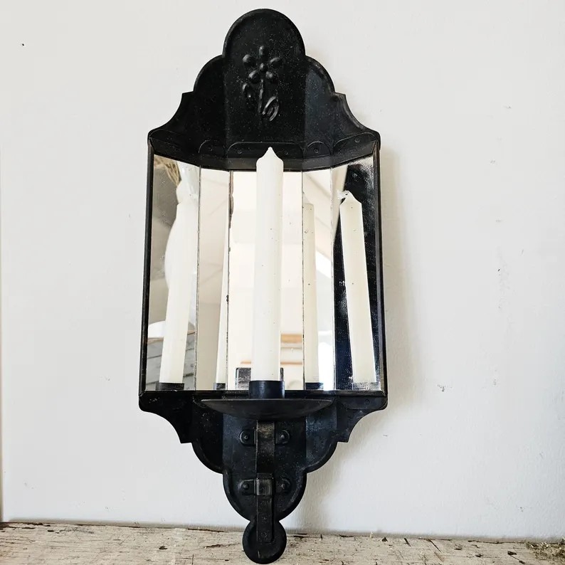 VINTAGE | Metal Mirrored Candle Sconce - Etsy | Etsy (US)
