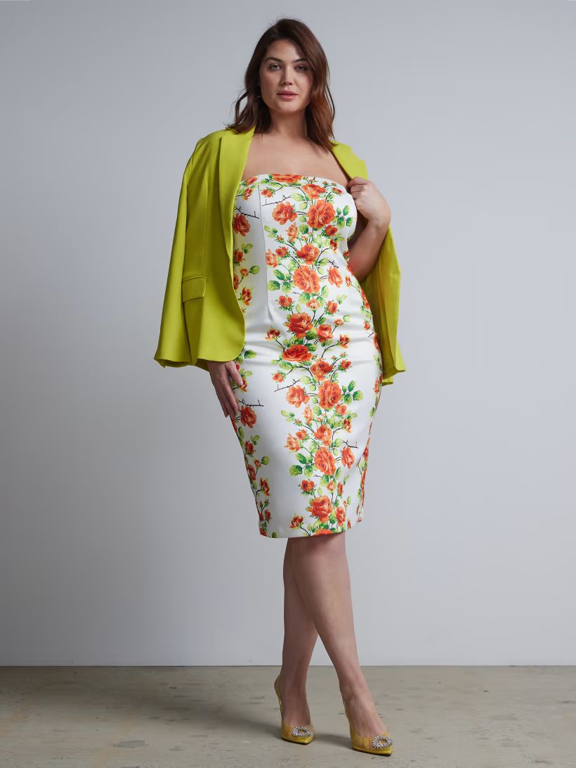 Plus Floral-Print Strapless Sheath Dress | New York & Company
