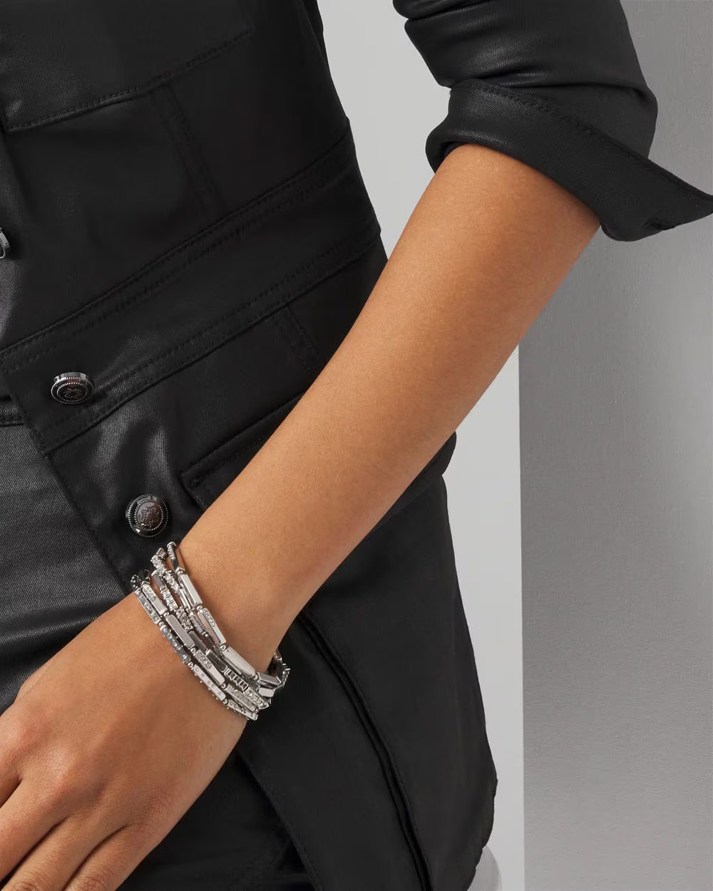 Silver Tone Pavé Stretch Bracelets | White House Black Market