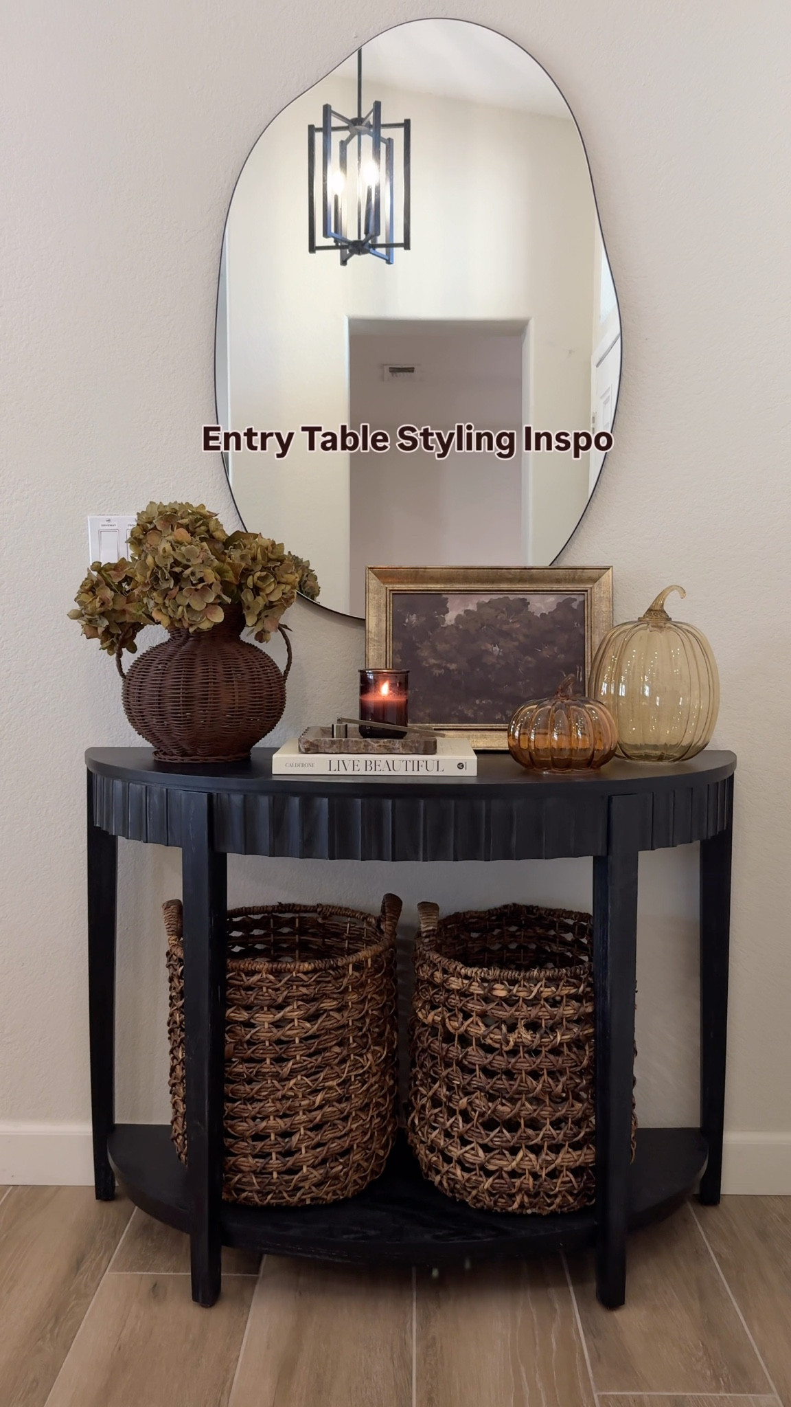 Early fall entry table styling inspo! 🤎The rich tones of fall were calling me so I’m starting to add touches of autumn around the house 

These dried hydrangeas stems are my new fav! One pack of 6 stems shown here. 
The pumpkins are from Hobby Lobby but I linked similar ones here

•••
Fall decor, autumn decor, entry table decor, entry table decor for fall, fall florals, fall stems, glass pumpkins, pumpkin decor, fall vibes, fall aesthetic, moody art, moody decor 

#LTKStyleTip #LTKHome #LTKSeasonal