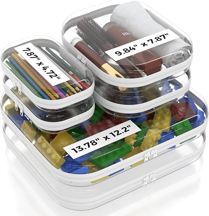 Extra Large 13.7" Durable Clear Hard Shell Zipper Case 6 Pack, 2x Large, 2x Medium, 2x Small, Cle... | Amazon (US)