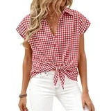 PRETTYGARDEN Womens Button Down Shirts V Neck Short Cap Sleeve Collared Plaid Tops Summer Spring ... | Walmart (US)