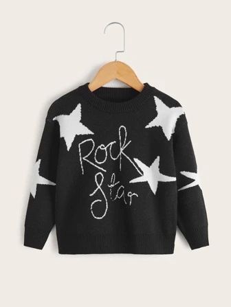 Toddler Girls Star & Letter Pattern Sweater | SHEIN