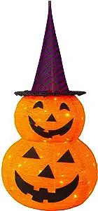 FUNPENY 3FT Halloween Collapsible Pumpkin Decorations, Light Up 50 LED Pumpkin with Hat 8 Lighted... | Amazon (US)