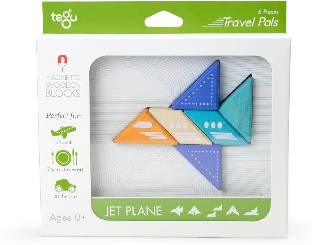 6 Piece Tegu Travel Pal Magnetic Wooden Block Set, Jet Plane | Amazon (US)