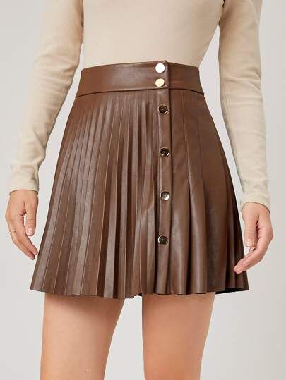 MOTF PREMIUM PU LEATHER PLEATED SKIRT | SHEIN