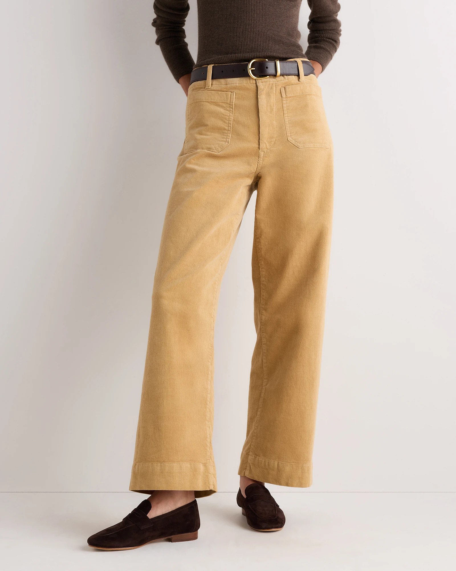 Quince | Women's Organic Stretch Corduroy Cropped Wide Leg Pants in Seaweed, Size 4, Organic Cotton | Quince
