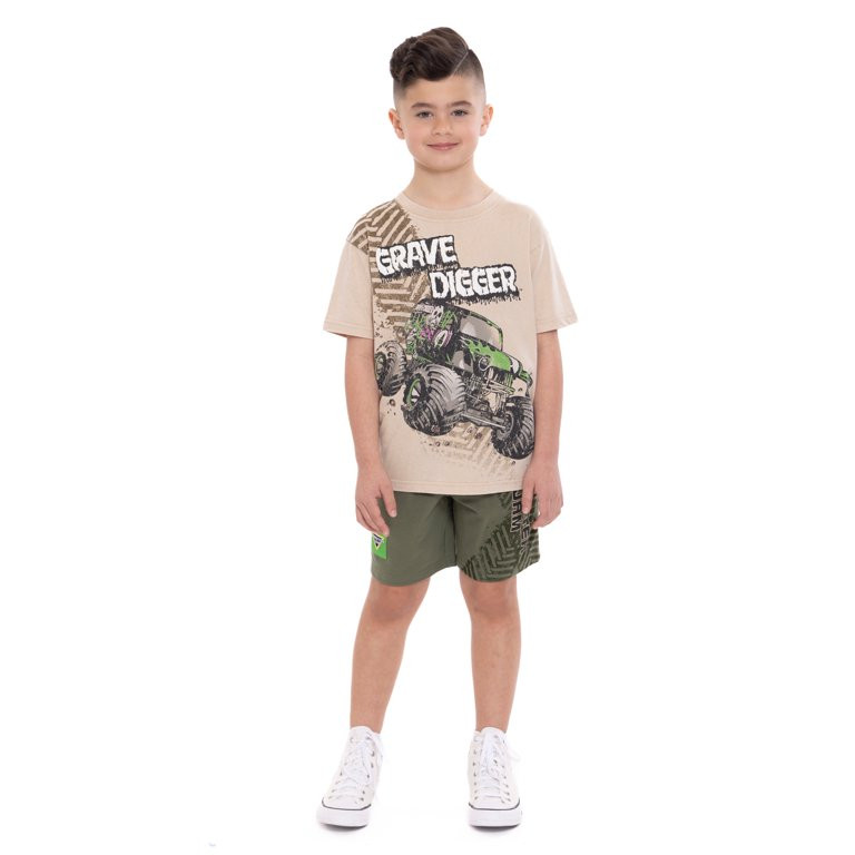 Monster Jam Boys' Grave Digger Graphic Tee and Shorts Set, 2-Piece, Sizes 4-10 | Walmart (US)