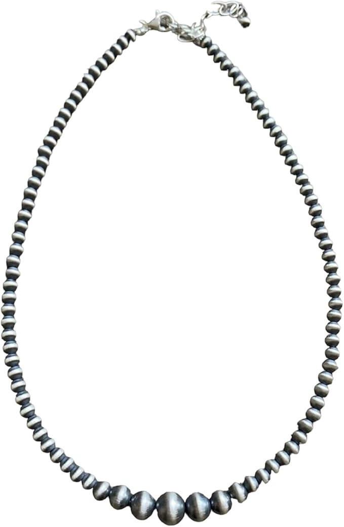4mm - 8mm Single Graduated Sterling Silver Oxidized Pearls Bead Necklace Southwestern Jewelry "Na... | Amazon (US)