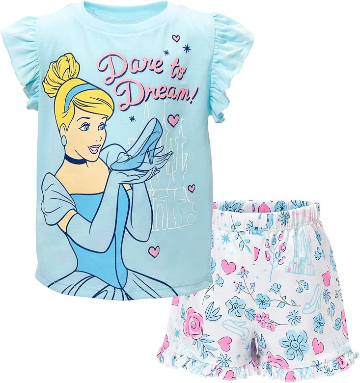 Disney Frozen Moana Princess Tiana Floral Peplum T-Shirt and French Terry Shorts Outfit Set Toddl... | Amazon (US)