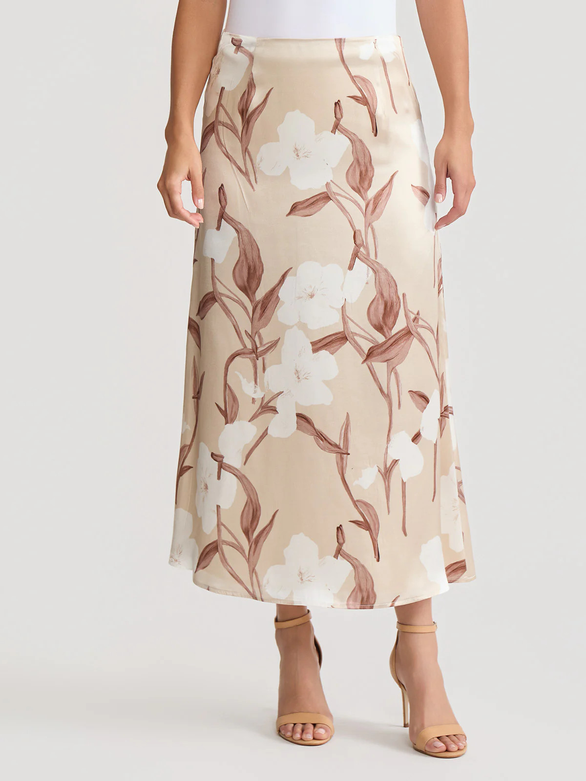 Flared Floral Print Silk Maxi Skirt | Misook