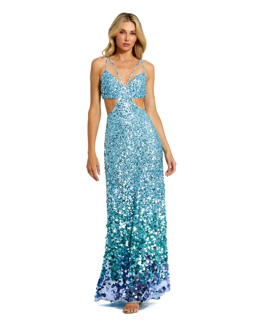 Thin Strap Cut Out Gown With Ombre Sequins | Mac Duggal