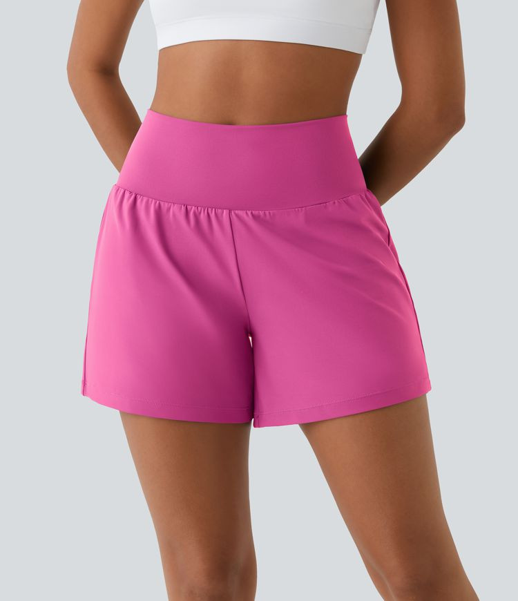 Women’s Super High Waisted Back Pocket & Side Hidden Pocket 2-in-1 Yoga Shorts 5''-Longer Lengt... | HALARA