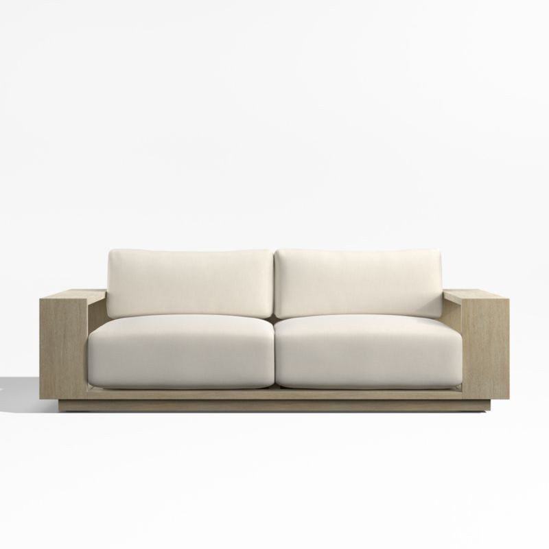 Mallorca 85"" Wood Outdoor Sofa with Ivory Cushions | Crate & Barrel