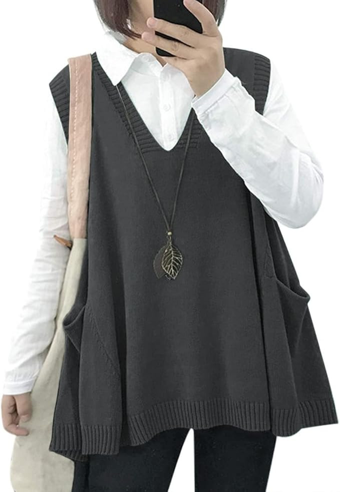 YESNO Women Loose Swing Chunky Cotton Cute Sweater Vests Oversized Cable Knit Pullover Sweaters w... | Amazon (US)