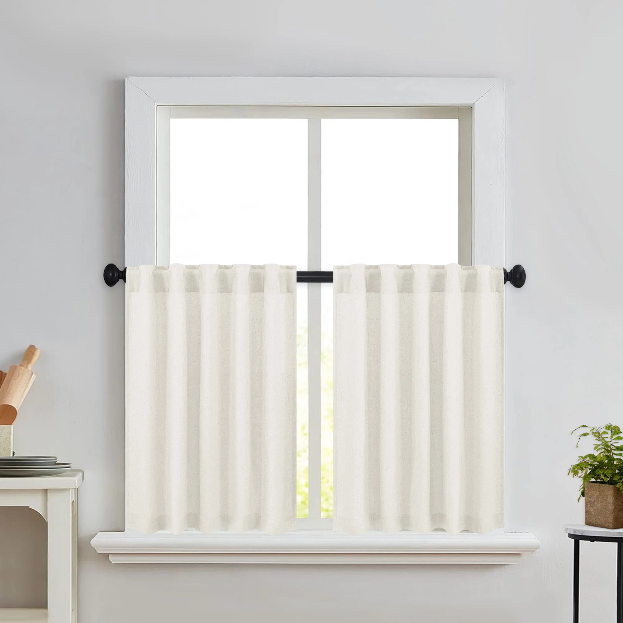 Gracie Oaks Browerville Linen Blended Tailored Semi-Sheer Cafe Curtain "& Reviews" | Wayfair | Wayfair North America