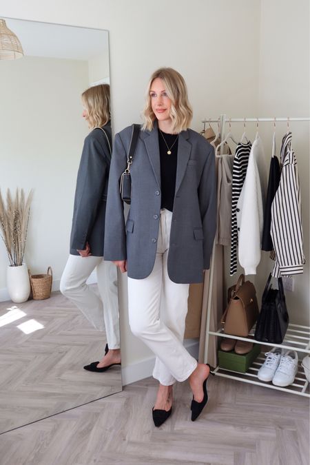 White jeans and grey blazer outfit - perfect for date night, dinner or the office from my workwear capsule wardrobe (also linked more affordable options below)

#LTKstyletip #LTKshoecrush #LTKworkwear