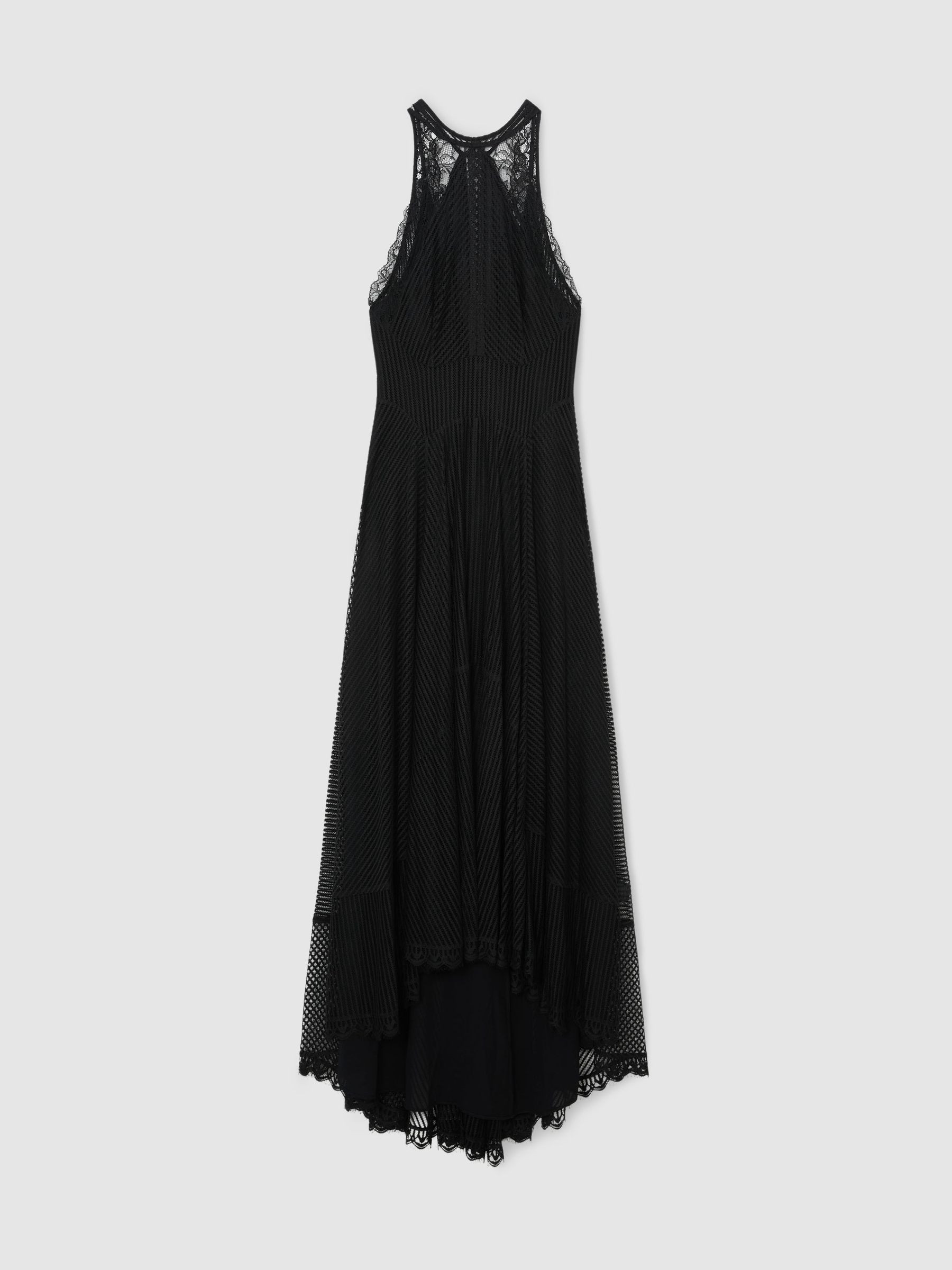 Atelier Lace-Trim Sheer Maxi Black Dress in Black | Reiss US