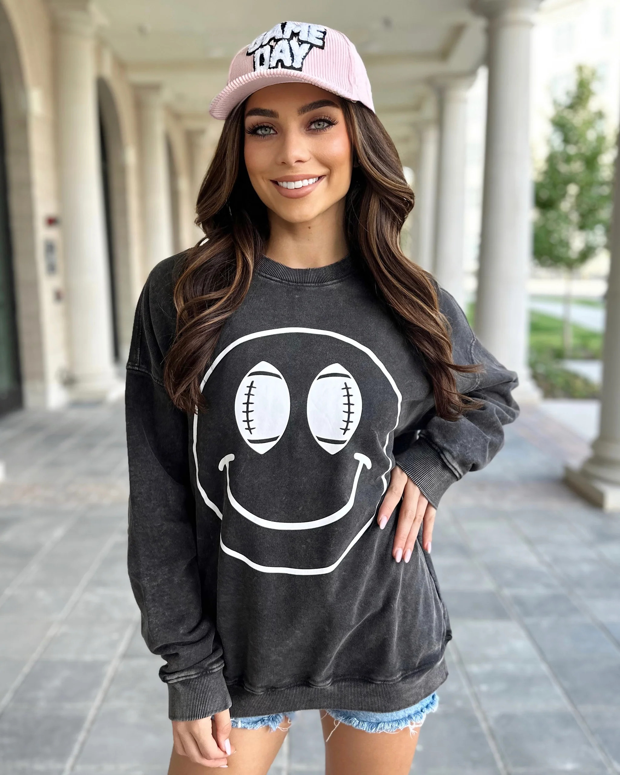 Mineral-Wash Football “Smile” Pullover (Ships Approx. 10/15) | Live Love Gameday®