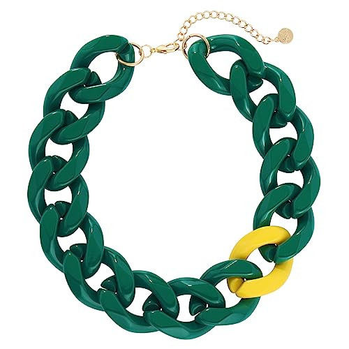Firstmeet Modern Statement Costume Green Chunky Acrylic Link Chain Choker Necklace for Women(XL-1114-Green) | Amazon (US)