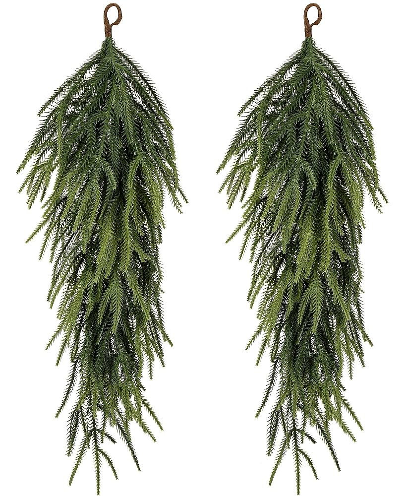 2 Pcs 30" Extra Length Artificial Christmas Teardrop Swag, Faux Pine Needles Teardrop Door Swag, ... | Amazon (US)